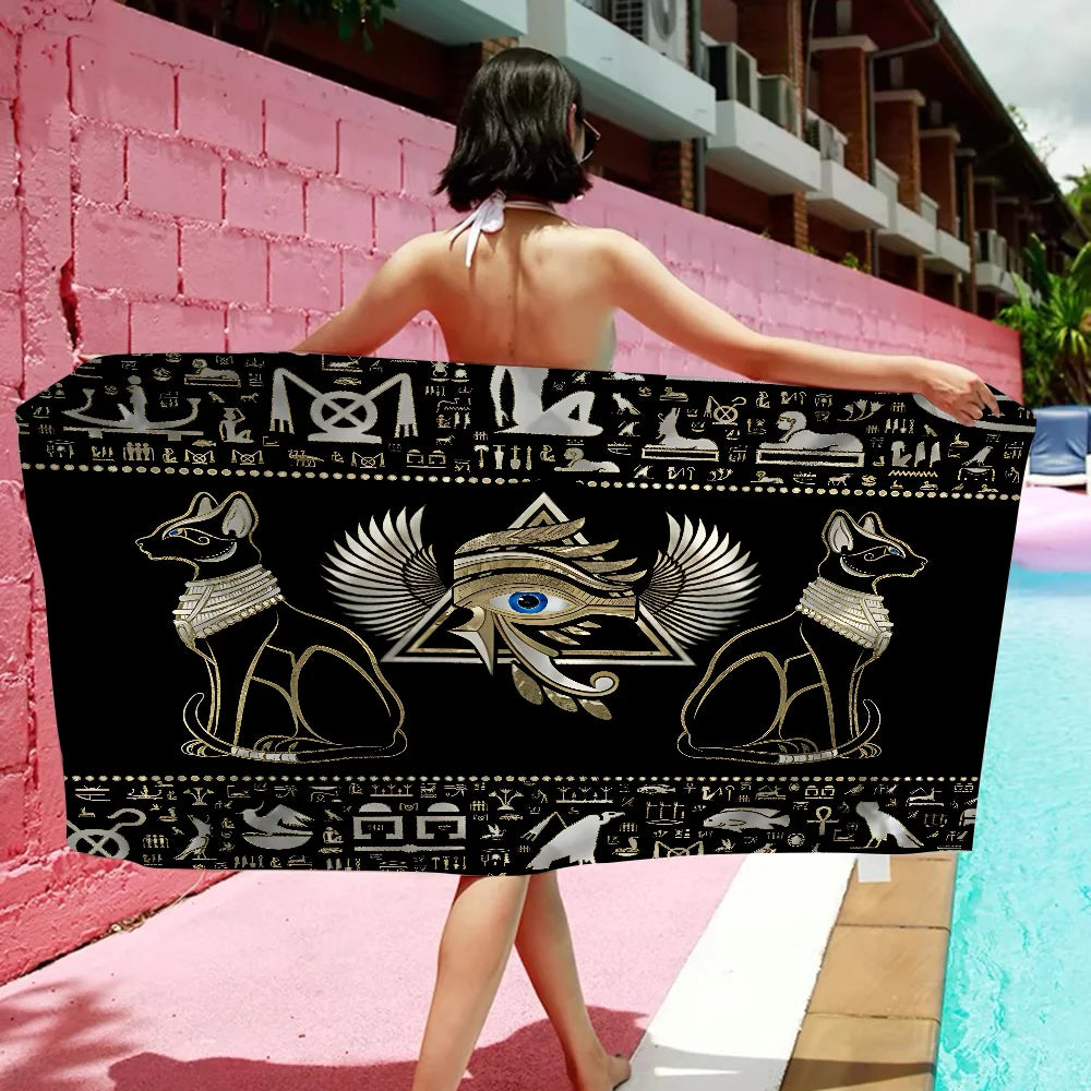 Ancient Egypt Carpet God Egyptian Cat Anubis Towel Microfiber Beach Towel Absorbent Quick dry Soft Yoga Swimming Resort Mountain