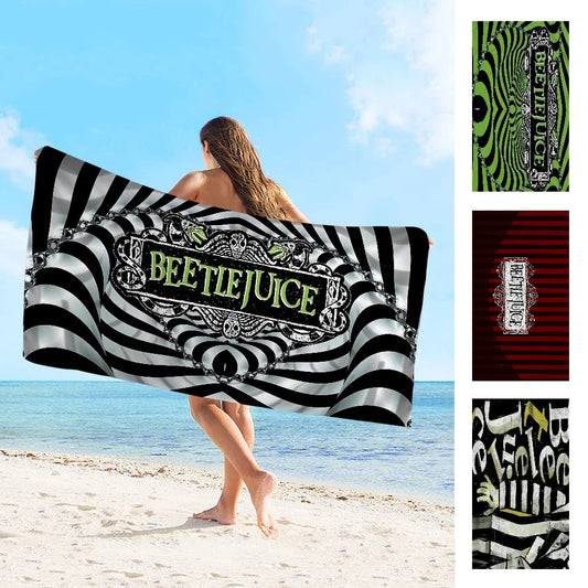 Toalla de playa de microfibra con diseño de Beetlejuice, la película de terror de Tim Burton, con diseño de gusanos de arena, absorbente, de secado rápido, suave, para yoga, resort, escalada de montaña