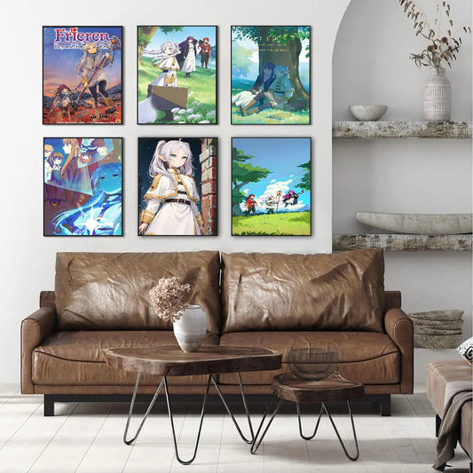 Pósteres de anime de Frieren, pósteres retro de arte de pared de calidad HD adhesivos para decoración de paredes de habitaciones del hogar