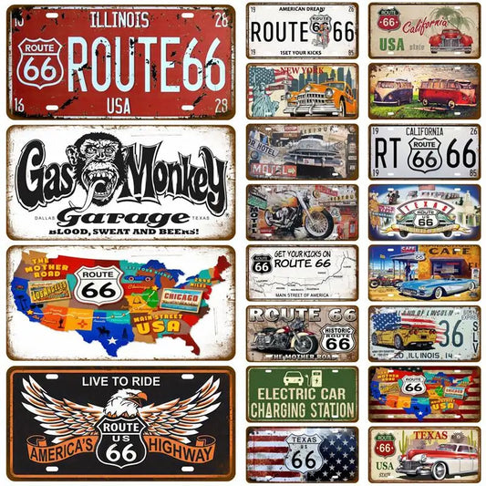 Route 66 House Metal Sign Plaque Metal Poster Tin Sign Tinplates Plate Wall Posters Vintage Retro Room Decor Wall Art Decoration