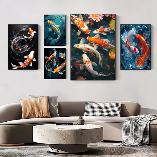 Chinese Red Koi Fish Landscape Picture DIY Sticky Poster Fancy Wall Sticker for Living Room Bar Decoration Wall Decor