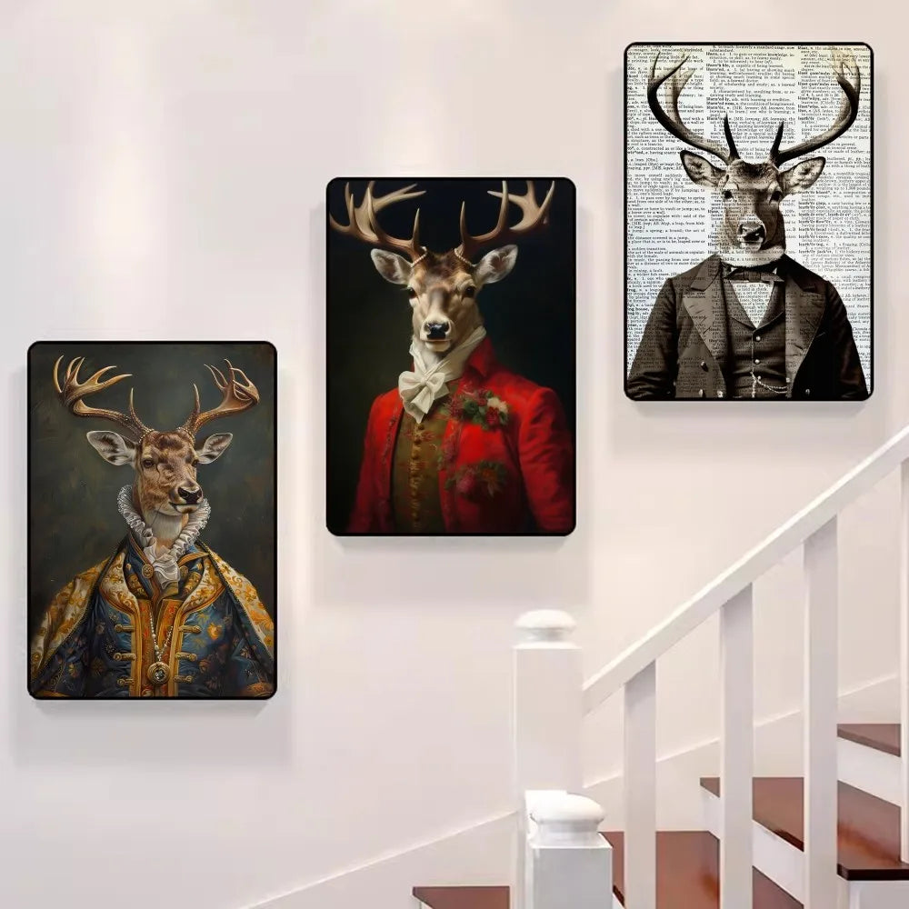 Victorian Renaissance Vintage Highland Stag with Whiskey Smoking Self-adhesive Art Poster Whitepaper Sticker DIY Room Bar Cafe