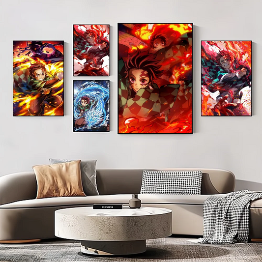 Anime Demon Slayer Tanjirou Classic Anime Poster Waterproof Paper Sticker Coffee House Bar Room Wall Decor