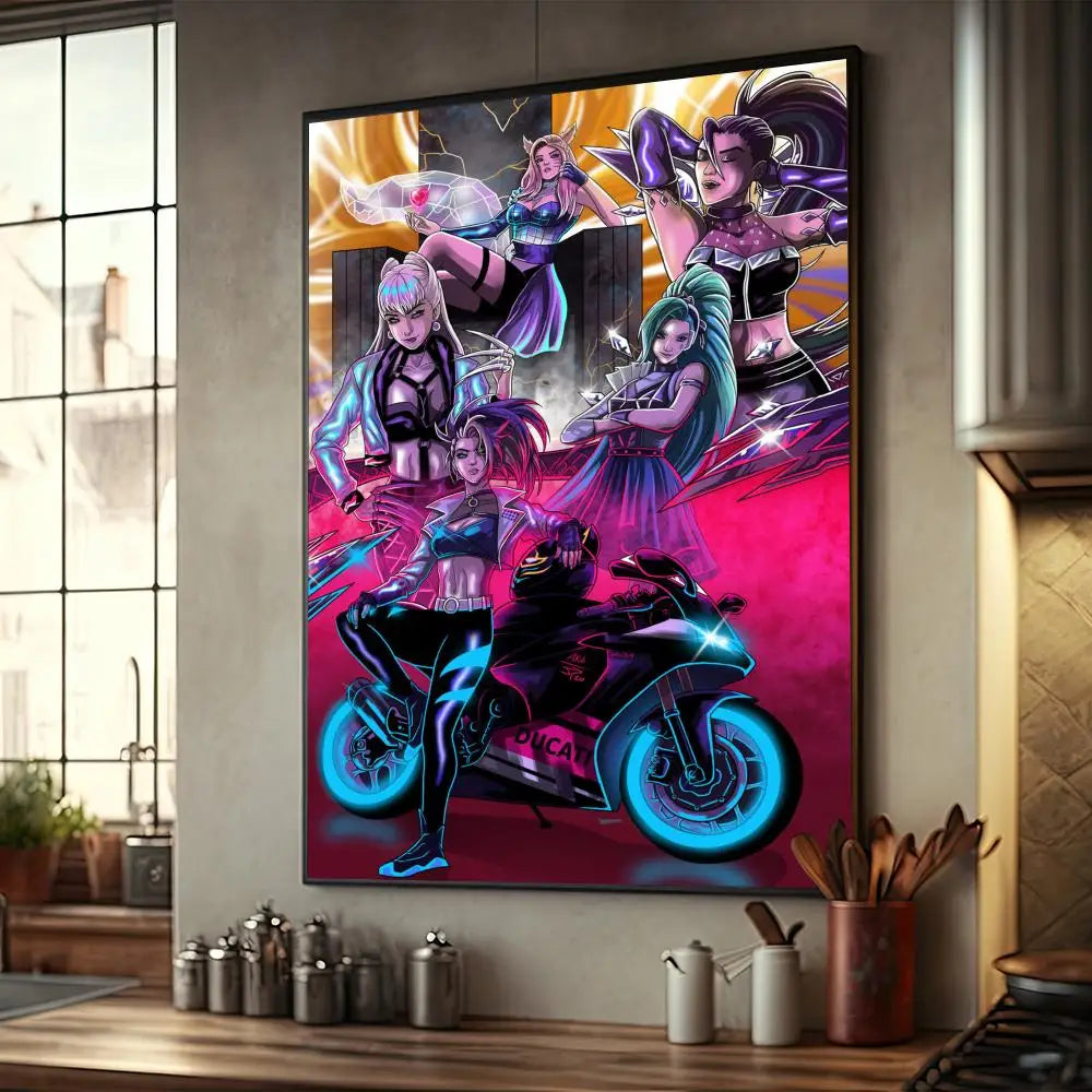 LOL-KDA Kaisa Ahri Akali Poster Home decoration Highend Kraft paper Poster Wall Art Painting Study Home Living Room Decoration