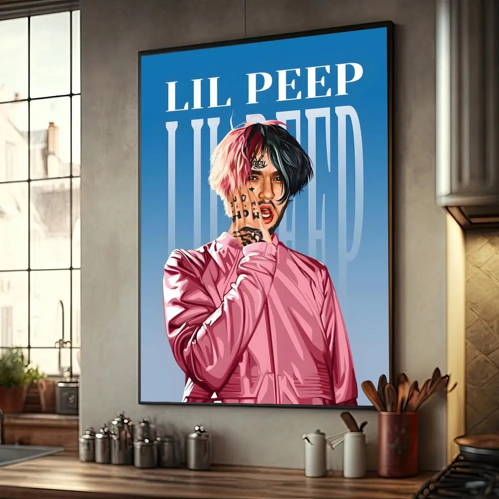 Rapper Singer Lil Peep Classic Anime WhitePaper Poster Sticker for Living Room Bar Decorants Aesthetic Art Wall Painting