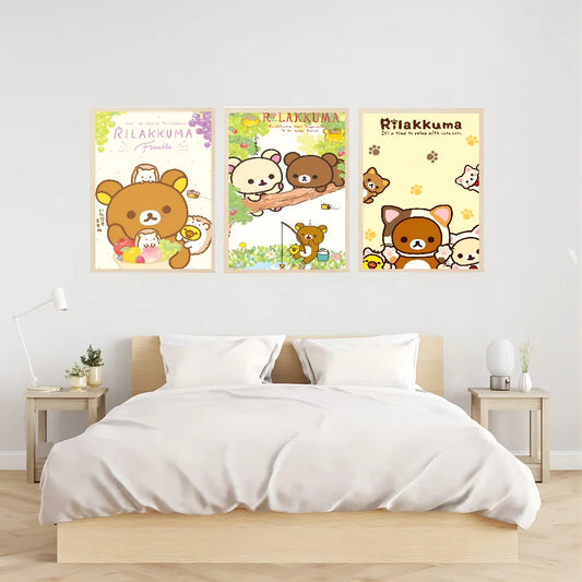 Pósteres clásicos vintage de dibujos animados de Rilakkuma, anime japonés, decoración, pintura, arte de pared, papel Kraft blanco, decoración de habitación kawaii