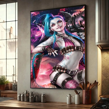 Cartoon Anime Game Arcane L-LOL Jinx Main Art Movie Posters Fancy Wall Sticker for Living Room Bar Decoration Room Wall Decor