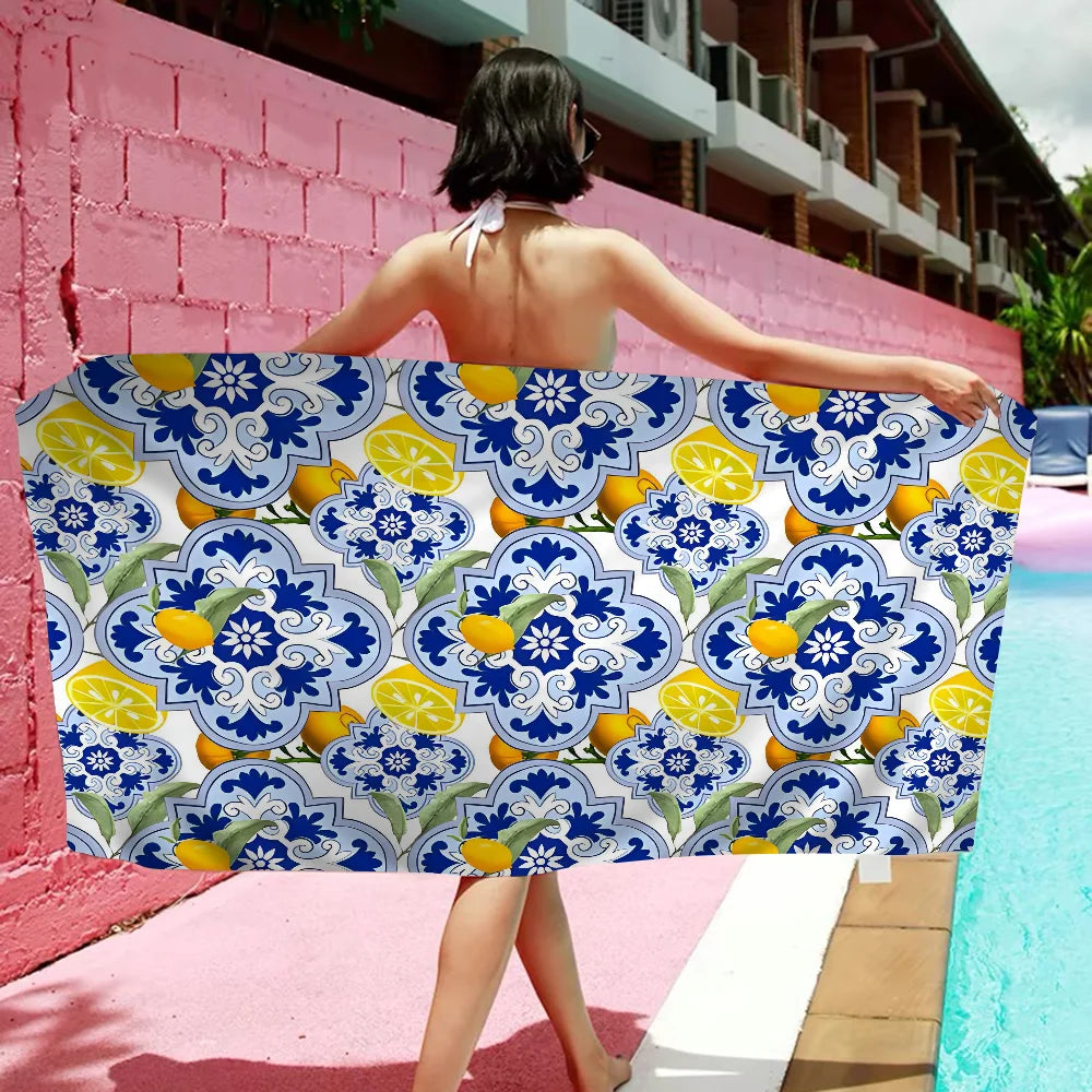 Morocco Lemon Fruit Towel Microfiber Beach Towel Absorbent Quick dry Soft Yoga Swimming Resort Mountain Climbing Towel