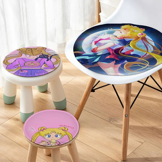 Cute Sailors Girl Moons Nordic Printing Fabric Cushion Non-slip Living Room Sofa Decor Students Stool Tatami Office Seat Mat