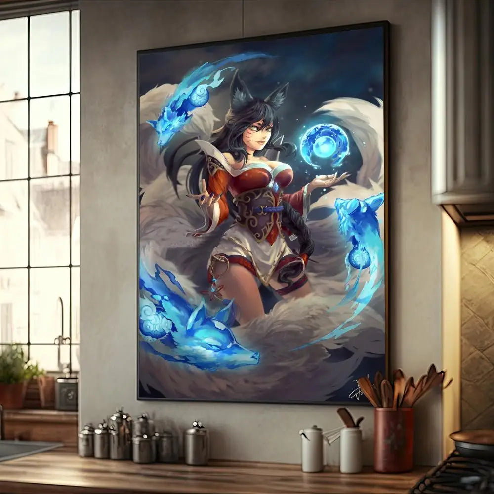 Póster de L-LOL KDA Ahri, decoración de muebles para el hogar, póster de papel Kraft de alta gama, pintura de pared, estudio, decoración de la sala de estar del hogar