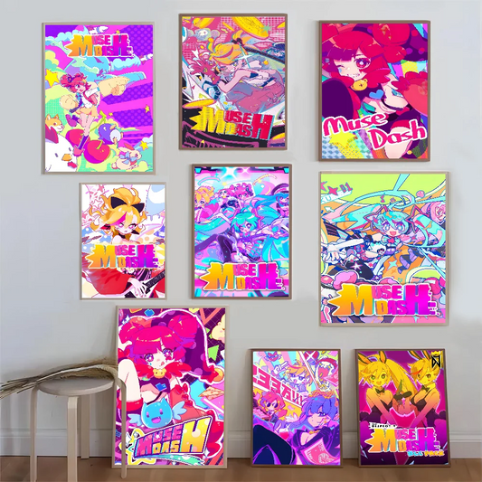 Muse Dash Anime Girl Self-adhesive Art Poster Whitepaper Sticker DIY Room Bar Cafe Wall Decor