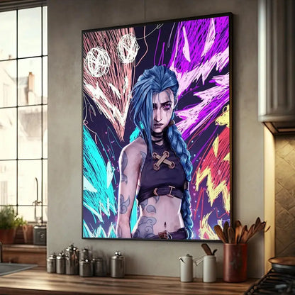 Cartoon Anime Game Arcane L-LOL Jinx Main Art Movie Posters Fancy Wall Sticker for Living Room Bar Decoration Room Wall Decor