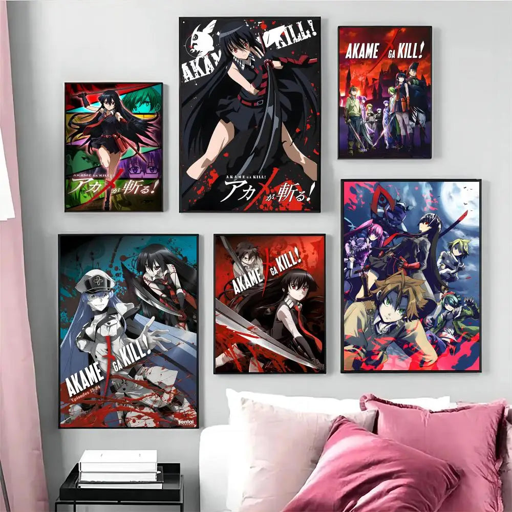 Póster de anime japonés Akame Ga KILL, impresiones artísticas, pintura en lienzo estética nórdica para sala de estar, bar, sala de juegos, decoración del hogar