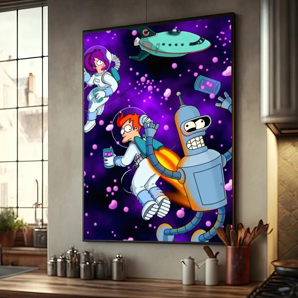 Póster de dibujos animados de F-Futurama, decoración de muebles para el hogar, póster de papel Kraft de alta gama, pintura de pared, estudio, decoración de la sala de estar del hogar