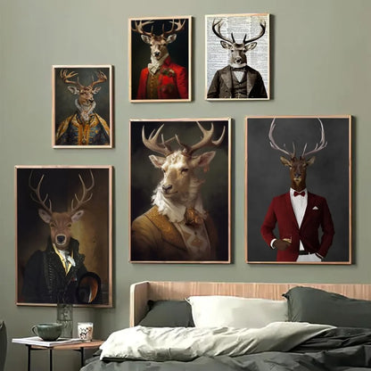 Victorian Renaissance Vintage Highland Stag with Whiskey Smoking Self-adhesive Art Poster Whitepaper Sticker DIY Room Bar Cafe