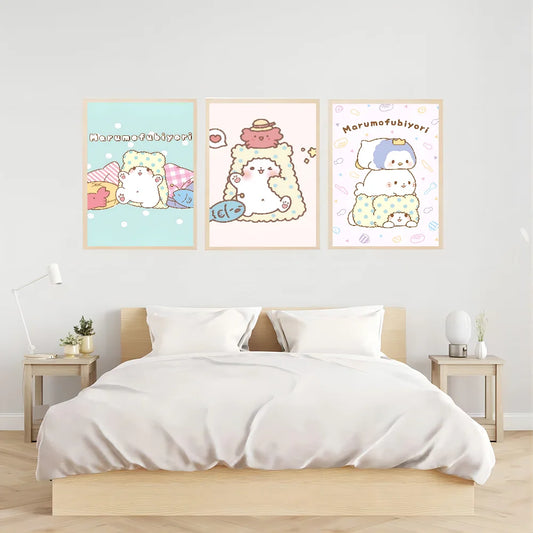 Cute Cartoon Marumofubiyori Vintage Posters Sticky Vintage Room Home Bar Cafe Decor Kawaii Room Decor