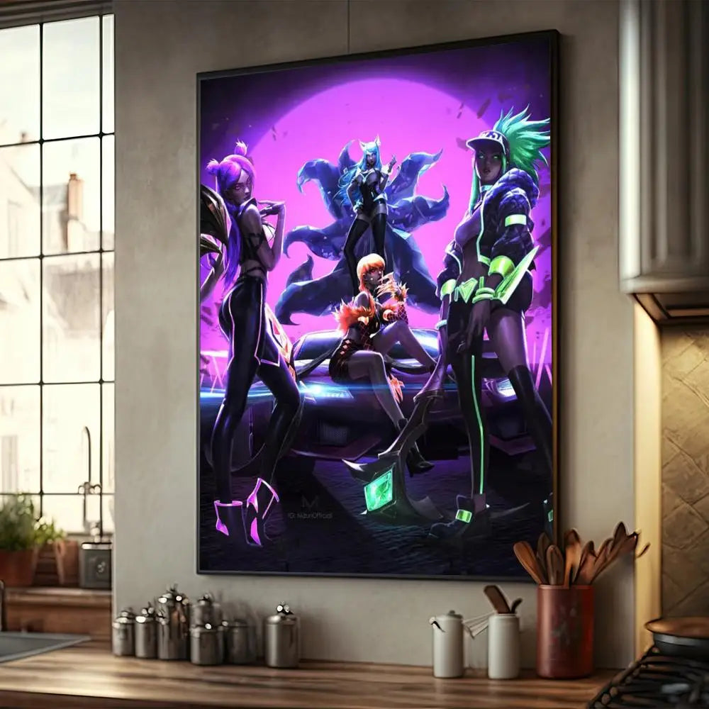 LOL-KDA Kaisa Ahri Akali Poster Home decoration Highend Kraft paper Poster Wall Art Painting Study Home Living Room Decoration