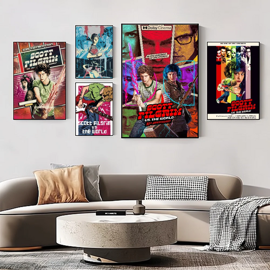 Vintage Movie Scott Pilgrim Vs. The World Anime Self-adhesive Art Poster Fancy Wall Sticker for Living Room Bar Decoration