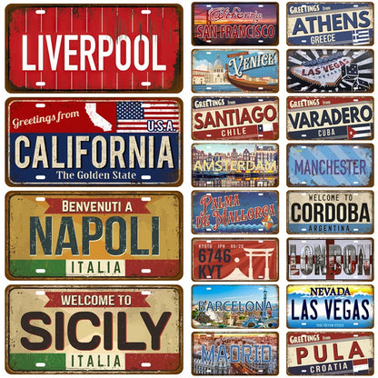 Bar Pub Artisian Ctiy Tinplate Plate Country Wall Art Tin Plaque Tin Sign Landmark Metal Sign Metal Plaque Decortaive Car Sign