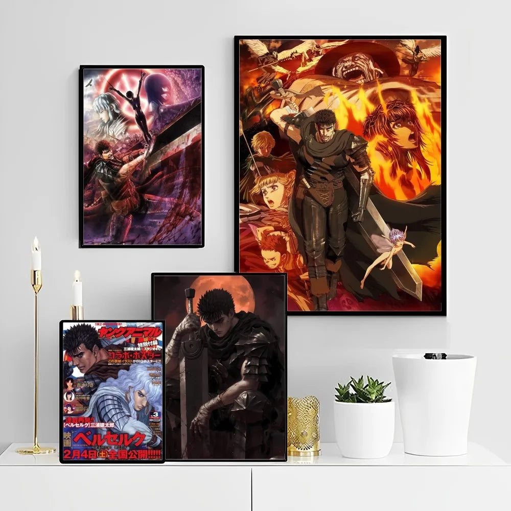 Póster de anime japonés Berserk, clásico, resistente al agua, adhesivo de papel, decoración de pared para cafetería, bar y habitación