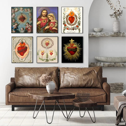 Sacred Heart of Jesus Canvas Painting Mary Movie Sticky Posters Vintage Room Home Bar Cafe Decor Vintage Decorative Painting