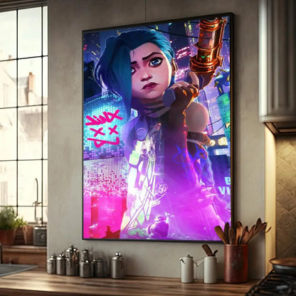 Cartoon Anime Game Arcane L-LOL Jinx Main Art Movie Posters Fancy Wall Sticker for Living Room Bar Decoration Room Wall Decor