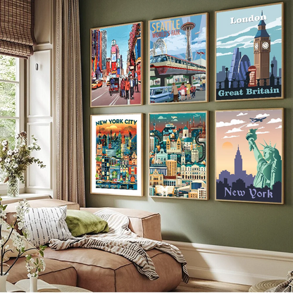 World Travel City Self-adhesive Art Poster Whitepaper Sticker DIY Room Bar Cafe Wall Decor