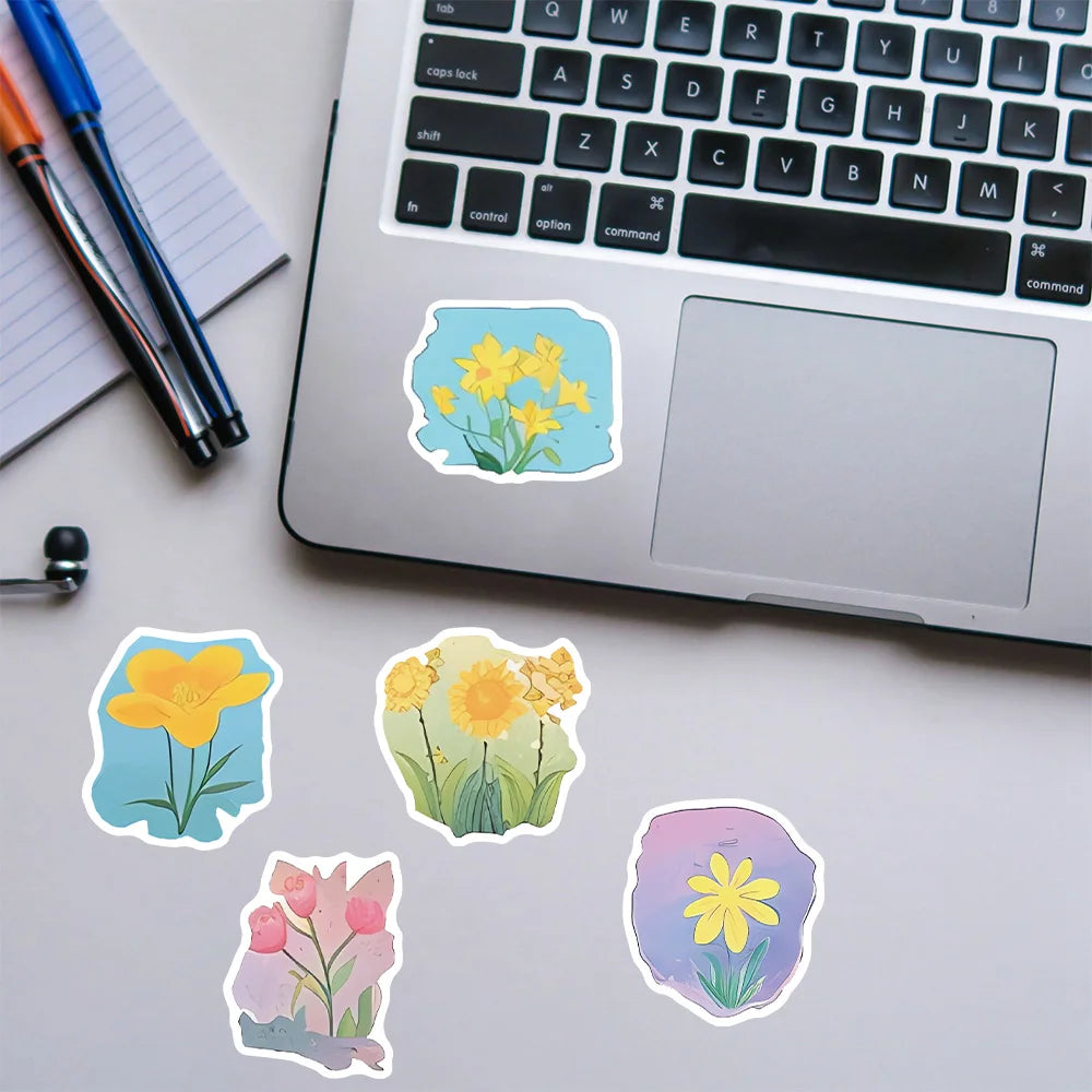 60PCS  flower Cartoon STICKER Luggage Laptop Cafe Skateboard Nostalgia Lightning Phone Decals for Fridge Gift