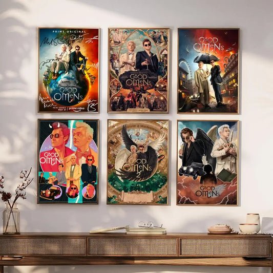 TV Good Omens Series Show Movie Sticky Posters Fancy Wall Sticker for Living Room Bar Decoration Vintage Decorative Painting