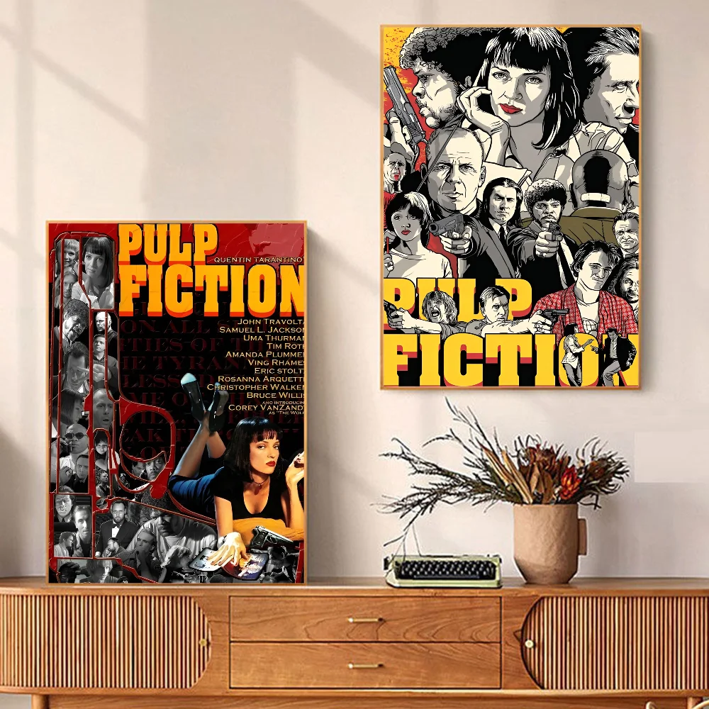 Póster en papel blanco de la película clásica Pulp Fiction, póster de calidad HD, pintura artística para pared, decoración de pared para sala de estudio