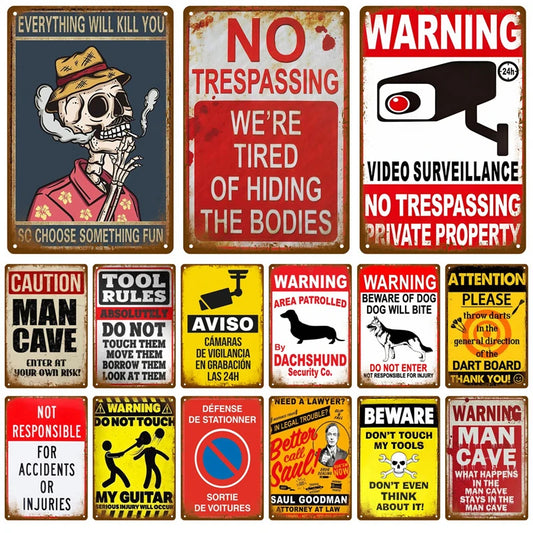 Warning Tin Sign Plaque Notice 24 Hour Security Camera Metal Sign Vintage Poster Metal Plate Wall Decor For Painting Poster Gift