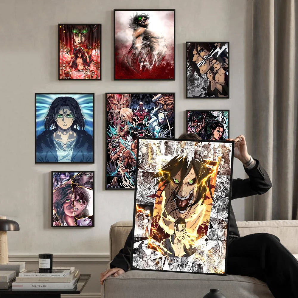 Anime Attack on Titan Eren Yeager Whitepaper Poster Waterproof Paper Sticker Coffee House Bar Aesthetic Art Wall Painting