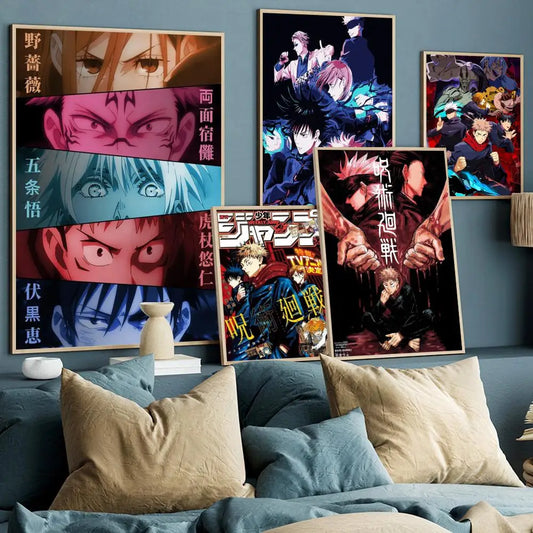 Póster de anime Jujutsu Kaisen, decoración del hogar, póster de papel Kraft de alta gama, pintura de pared, estudio, hogar, sala de estar, imagen decorativa