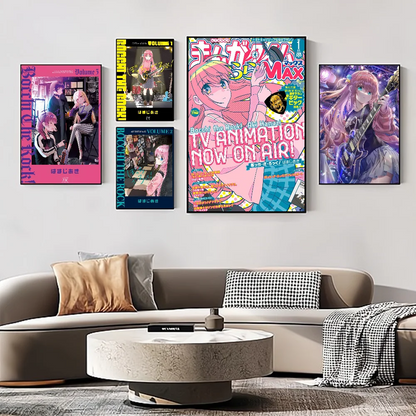 Anime Singer B-Bocchi The Rock! Anime Posters Sticky Decoracion Painting Wall Art White Kraft Paper Wall Decor