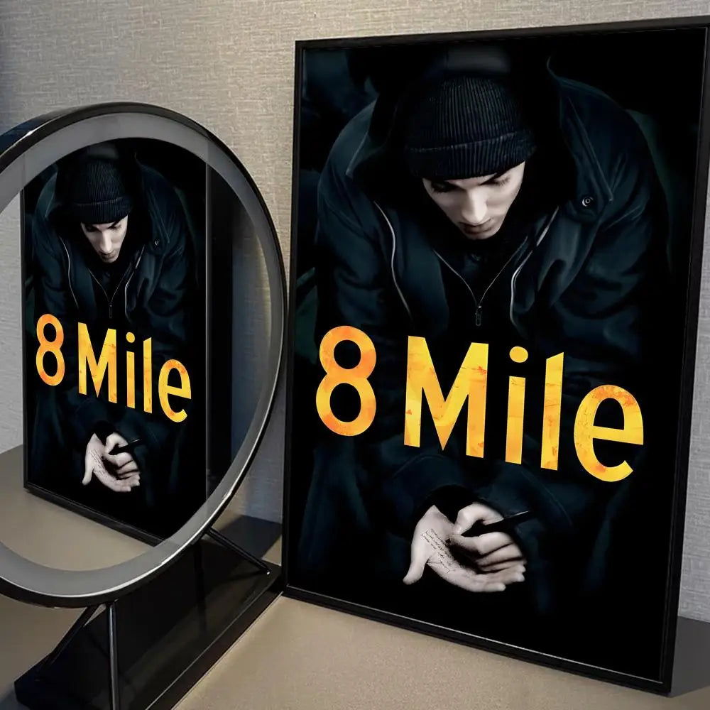 Eminem 8 Mile Hip Hop Rapper Whitepaper Poster Self-adhesive Poster Fancy Wall Sticker for Living Room Bar Decorative Painting