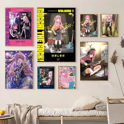 Anime Singer B-Bocchi The Rock! Anime Posters Sticky Decoracion Painting Wall Art White Kraft Paper Wall Decor