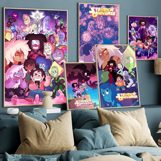 Póster de Steven Universe de Cartoon Network, pósteres de anime, pósteres retro de arte de pared de calidad HD adhesivos para decoración de habitaciones kawaii del hogar