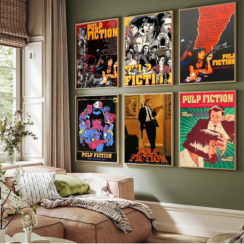 Póster en papel blanco de la película clásica Pulp Fiction, póster de calidad HD, pintura artística para pared, decoración de pared para sala de estudio