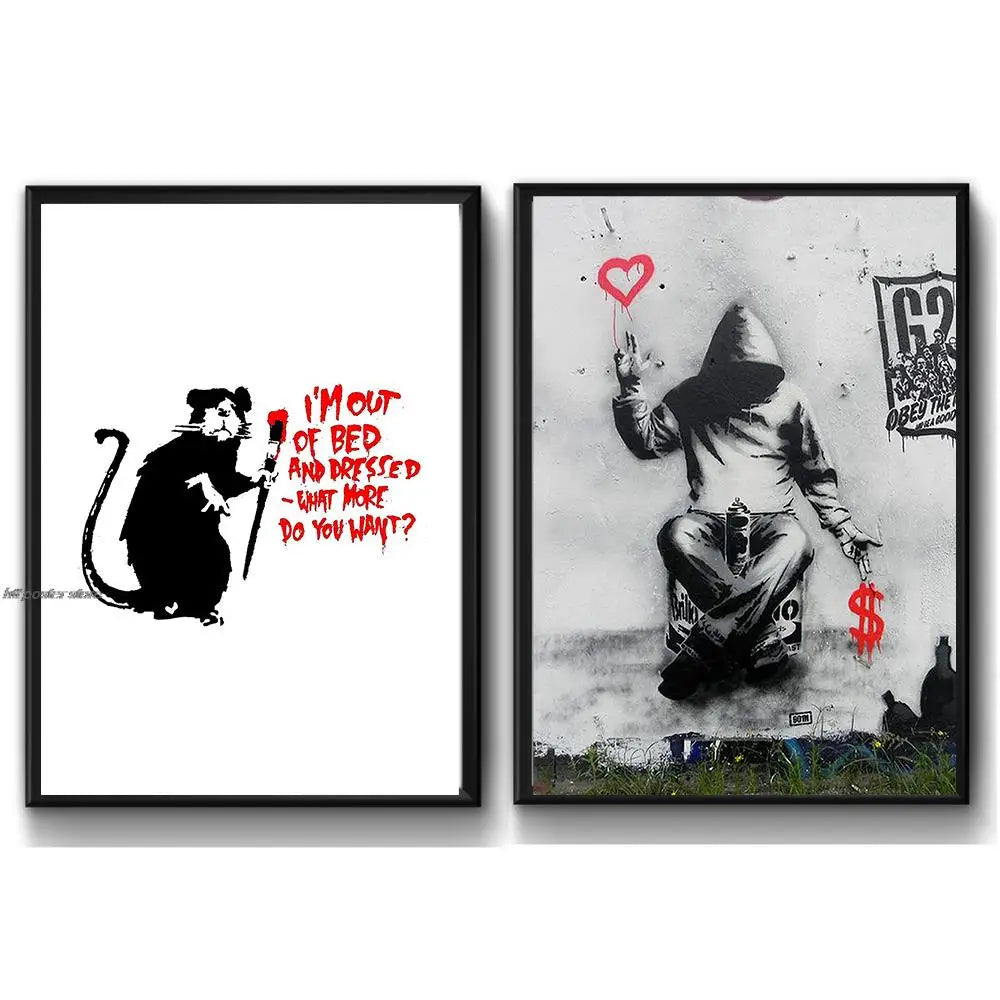 Póster de Banksy blanco con collage de grafitis callejeros y monos, pintura, póster e impresión, arte de pared, imágenes para la decoración del hogar y la sala de estar