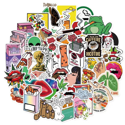 50Pcs Cartoon Tobacco Smoking Stickers For Fans Motorcycle Phone Skateboards Laptop Luggage Pegatinas Stickers