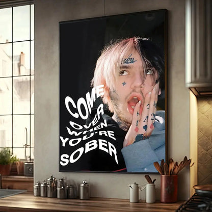 Rapper Singer Lil Peep Classic Anime WhitePaper Poster Sticker for Living Room Bar Decorants Aesthetic Art Wall Painting