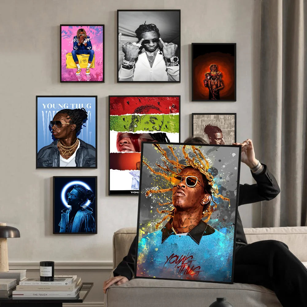 Pósteres de películas clásicas de Young Thug Pop Hip-Hop Rap Star, pegatinas de papel impermeables, decoración de cafeterías y bares, pegatinas de pared artísticas