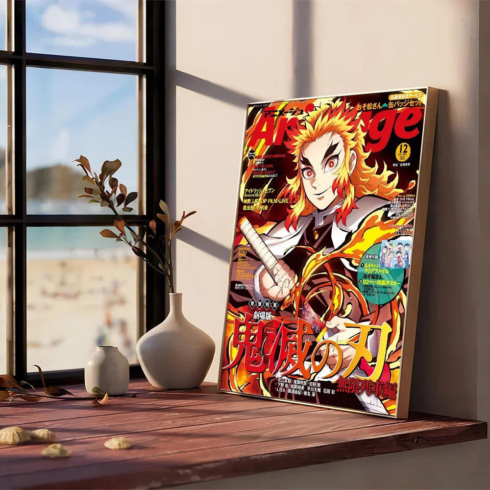 Anime Demon Slayer R-Rengoku Kyoujurou Poster Anime Posters Sticky HD Quality Wall Art Retro Posters for Home Kawaii Room Decor