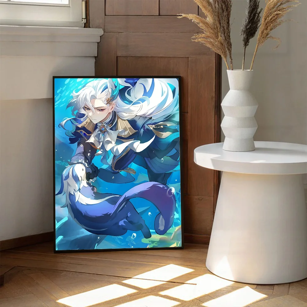 Neuvillette Genshin impact Anime Posters Sticky HD Quality Wall Art Retro Posters for Home Kawaii Room Decor