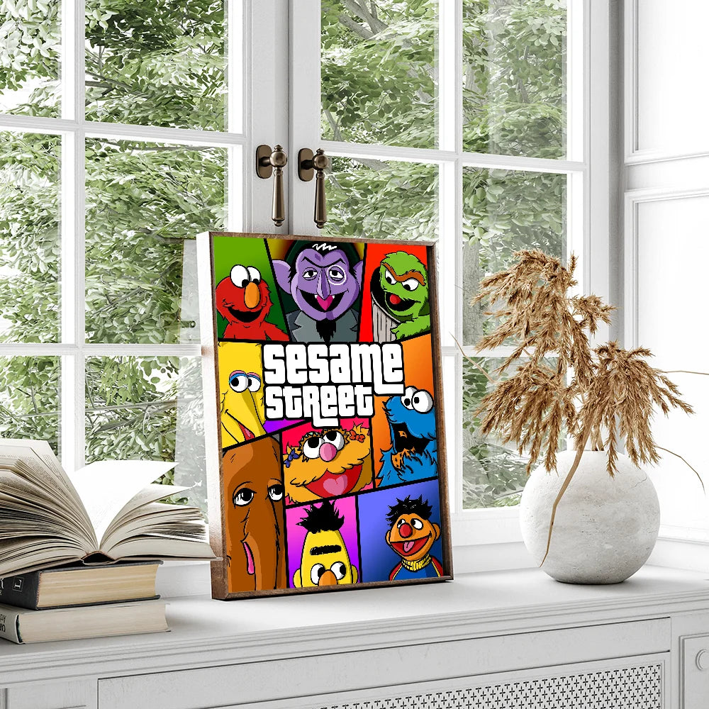 Sesame Cartoon Street Cookie Anime Self-adhesive Art Poster Whitepaper Prints Posters Artwork Aesthetic Art Wall Painting