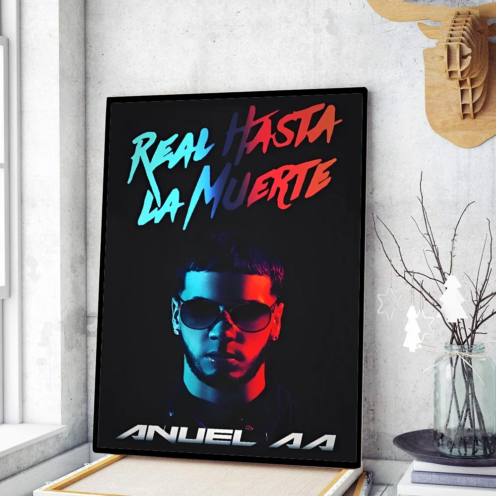 Póster de película de rapero de hip hop Anuel AA, pósteres adhesivos de papel Kraft retro, pegatinas para pared, arte estético para bar o cafetería