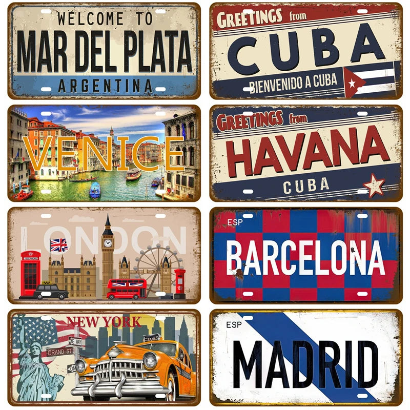 Bar Pub Artisian Ctiy Tinplate Plate Country Wall Art Tin Plaque Tin Sign Landmark Metal Sign Metal Plaque Decortaive Car Sign