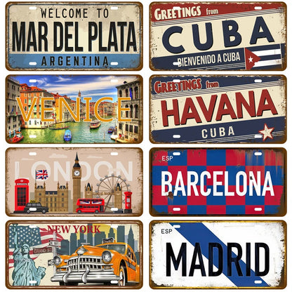 Bar Pub Artisian Ctiy Tinplate Plate Country Wall Art Tin Plaque Tin Sign Landmark Metal Sign Metal Plaque Decortaive Car Sign