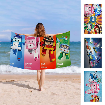 Robocar Polis Towel Microfiber Beach Towel Absorbent Quick dry Soft Yoga Swimming Resort Mountain Climbing Towel