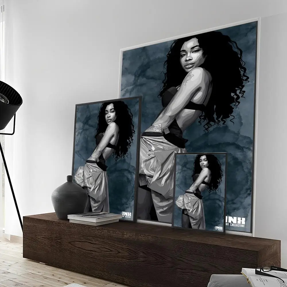 Popular Female Star Pop Singer Sza Self-adhesive poster Kraft Paper Prints and Posters Home Room Bar Cafe Decor Wall Painting